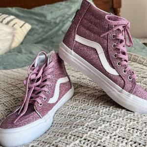 Little Girls pink glitter high top Vans size 2